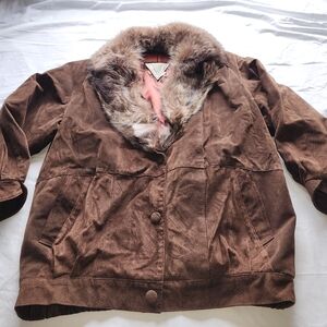 VTG J.PERCY FOR MARVIN RICHARDS Brown FUR TRIM COLLAR LEATHER COAT JACKET LARGE
